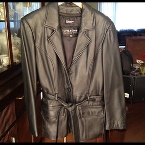 Wilson's black leather coat